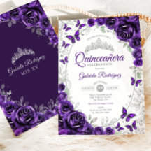 Quinceañera Floral de Plata Púrpura