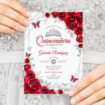 Quinceanera floral de plata roja