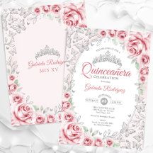 Quinceanera floral de plata rosa