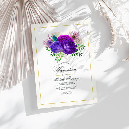 Invitación Quinceañera floral de púrpura y rosa caliente de M