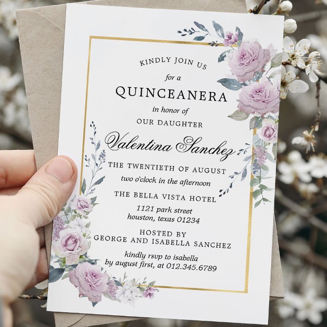 Invitación Quinceanera floral de Rosa púrpura de Boho rústico (Subido por el creador)