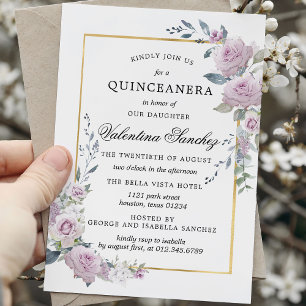 Invitación Quinceanera floral de Rosa púrpura de Boho rústico