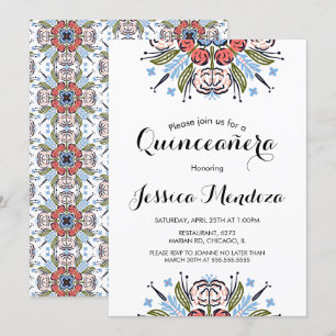 Invitación Quinceañera floral dibujada a mano Sweet 16