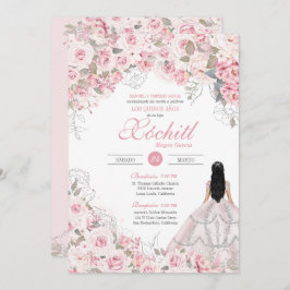 Invitación Quinceanera floral elegante con flores rosa Rubor 