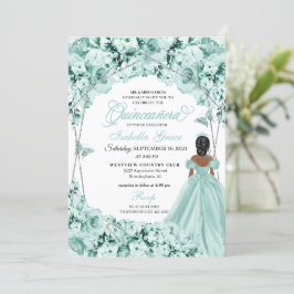 Invitación Quinceanera floral elegante de color verde suave