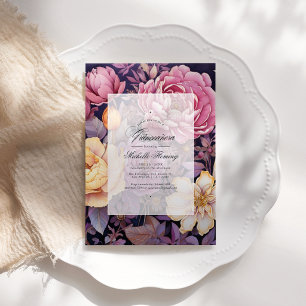 Invitación Quinceañera floral en malva y dorado
