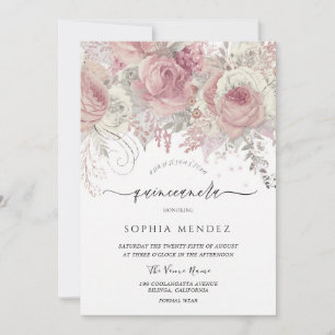 Invitación Quinceañera Floral Encantada Silver Blush