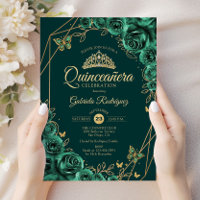 Quinceanera Floral Esmeralda Oro Verde