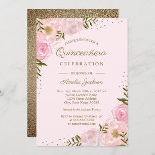 Invitación Quinceanera floral Gold Rubor