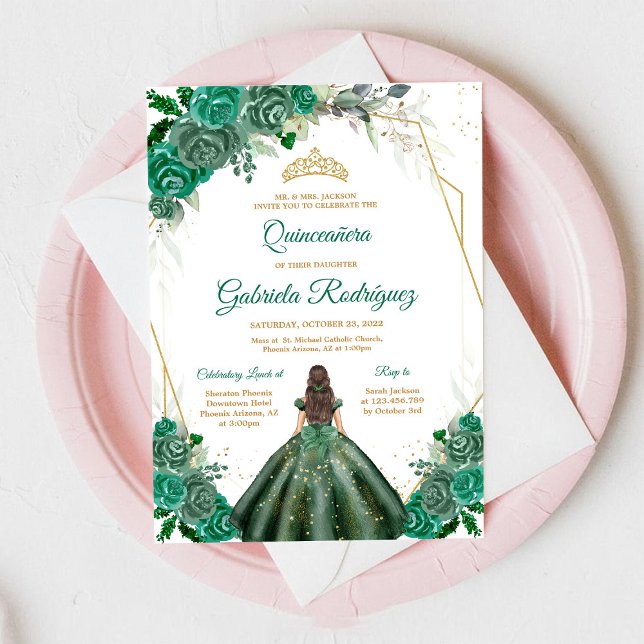 Invitación Quinceanera Floral Green Gold Invitation (Subido por el creador)