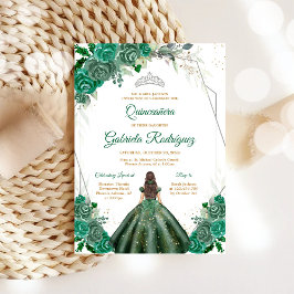Invitación Quinceanera Floral Green Silver Invitation