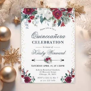 Invitación Quinceañera Floral Invernal Burgundy y Blanco