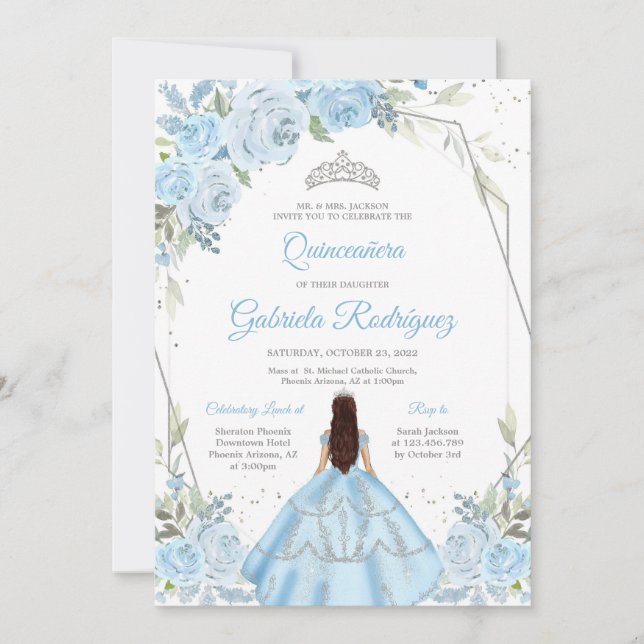 Invitación Quinceanera Floral Invitation (Anverso)