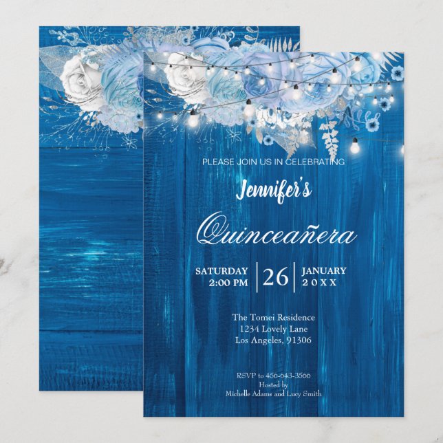 Invitación Quinceañera Floral Luces Rústicas (Anverso / Reverso)