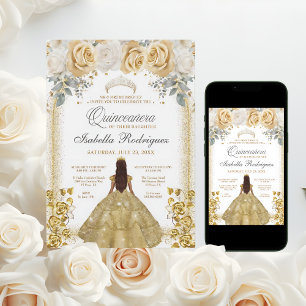 Invitación Quinceanera Floral Luxe Gold Arch Cumpleaños