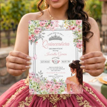 Quinceañera Floral Mariposa Rosa y Verde