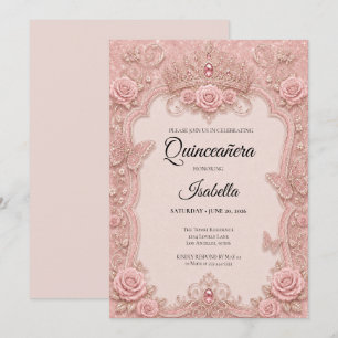 Invitación Quinceañera Floral Mariposas Rosa de Lujo