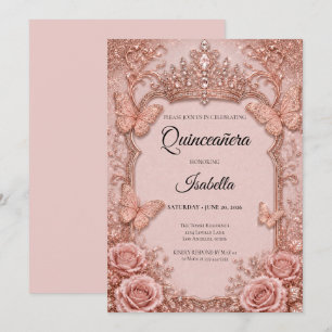 Invitación Quinceañera Floral Mariposas Rosa de Lujo