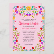 Quinceanera floral mexicana rosa 15 cumpleaños
