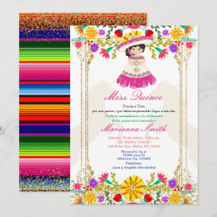 Invitación Quinceañera floral mexicana rosa colorida 
