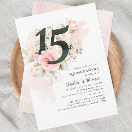 Invitación Quinceanera floral moderna Rosa de los 15 años