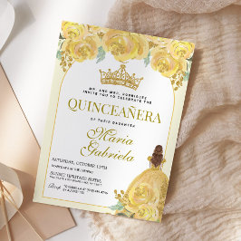 Invitación Quinceanera Floral Oro Amarillo Mis Quince Anos