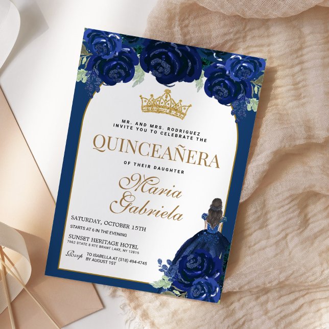Invitación Quinceanera Floral Oro Azul Mis Quince Anos (Subido por el creador)