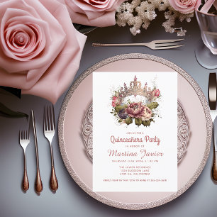 Invitación Quinceañera Floral Pincess Crown 15º cumpleaños