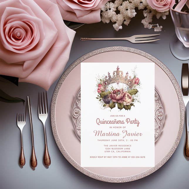 Invitación Quinceañera Floral Pincess Crown 15º cumpleaños (Subido por el creador)