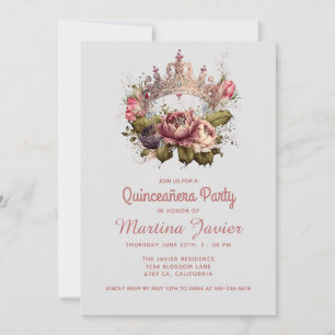 Invitación Quinceañera Floral Pincess Crown 15º cumpleaños
