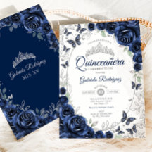Quinceañera floral plateada de la marina