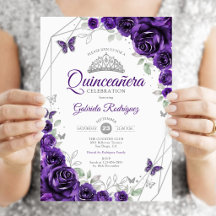 Quinceañera Floral Plateada Púrpura