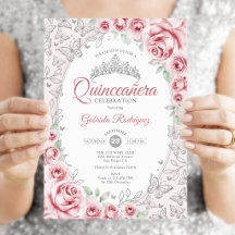 Quinceañera Floral Plateada Rosa