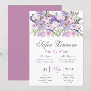 Invitación Quinceañera floral púrpura
