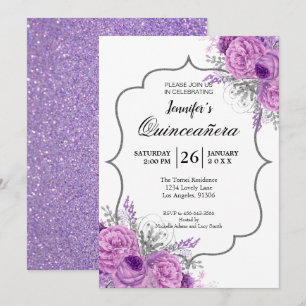 Invitación Quinceañera Floral Purpura Brillante