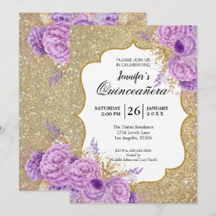 Invitación Quinceañera Floral Purpura Brillante