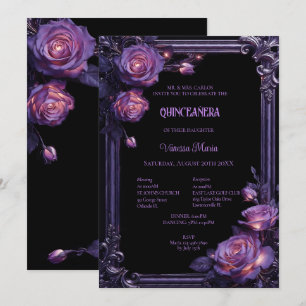 Invitación Quinceañera Floral Púrpura de Halloween