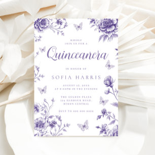 Invitación Quinceanera floral púrpura encantada
