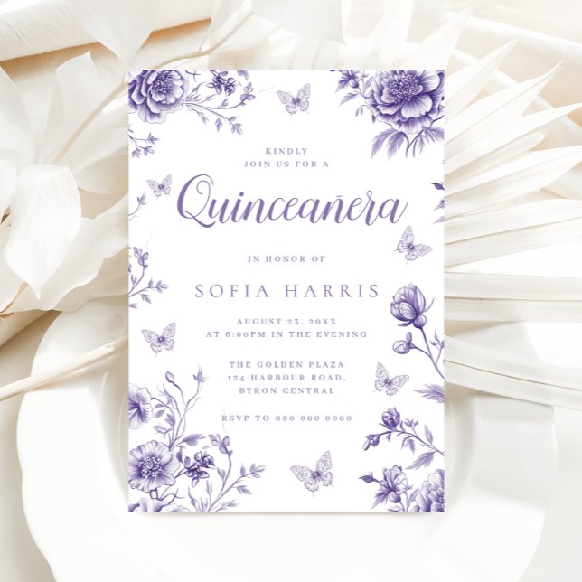 Invitación Quinceanera floral púrpura encantada (Subido por el creador)
