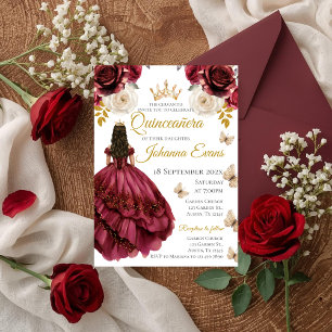 Invitación Quinceañera floral roja