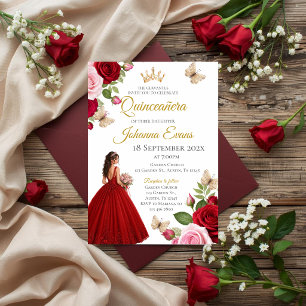 Invitación Quinceañera floral roja