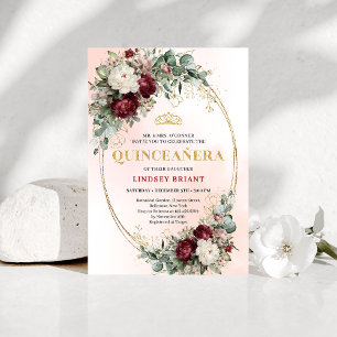 Invitación Quinceañera Floral Rojo Profundo Boho R