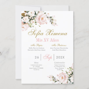Invitación Quinceanera floral rosa