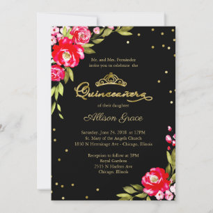 Invitación Quinceanera Floral Rosa Caliente Sobre