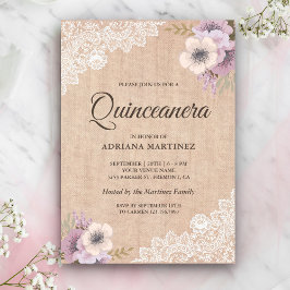 Invitación Quinceanera floral rosa de color burregal rugoso