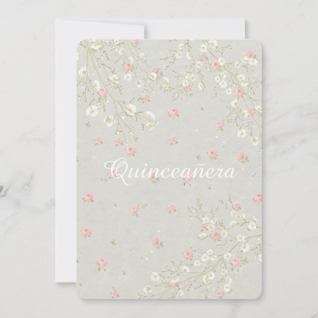 Invitación Quinceanera floral rosa de la respiración del bebé (Anverso)