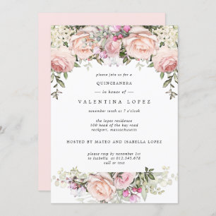 Invitación Quinceanera floral rosa de Rubor