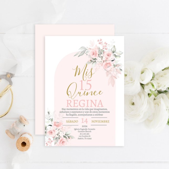 Invitación Quinceañera floral rosa Rubor (Subido por el creador)