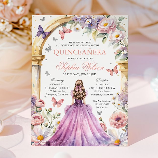 Invitación Quinceanera floral rosa Rubor (Subido por el creador)