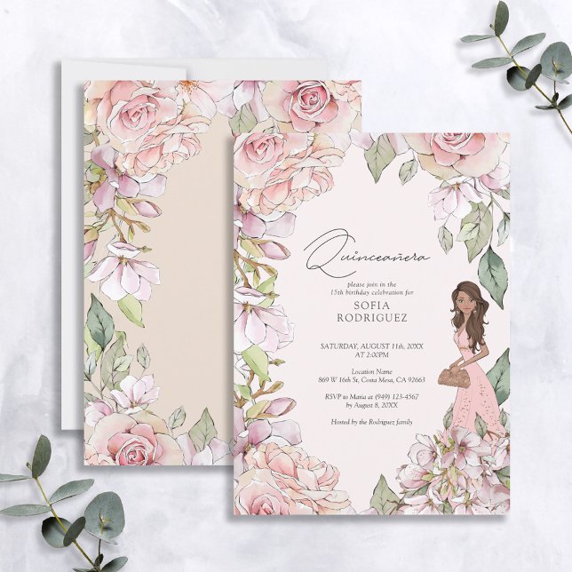 Invitación Quinceañera floral rosa Rubor 15 cumpleaños (Subido por el creador)